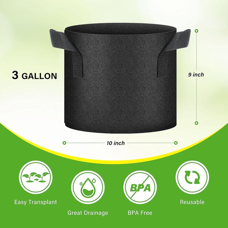 HealSmart 6-Pack 3 Gallon Nonwoven Grow Bags, Aeration Fabric Pots with Handles, Suitable for Garden Fruits, Vegetables and Flowers, Black - Image 2